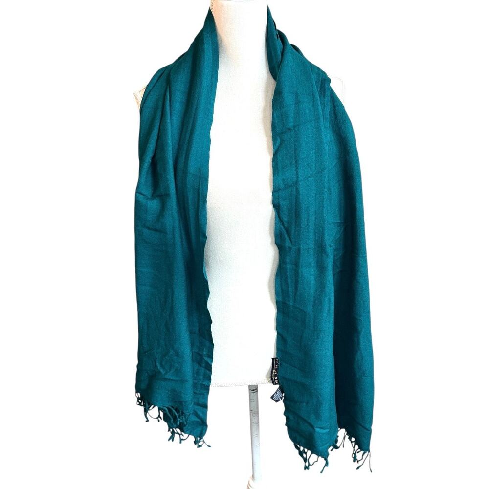 Frangi tie rack teal wool fringe scarf shawl pashmina lightweight unisex preppy - Picture 2 of 3